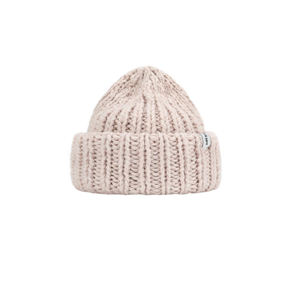 Chunky Wool Blend Beanie with Oversized Stitches - Soft & Versatile - Cool Blue, Almond Buff - 58cm