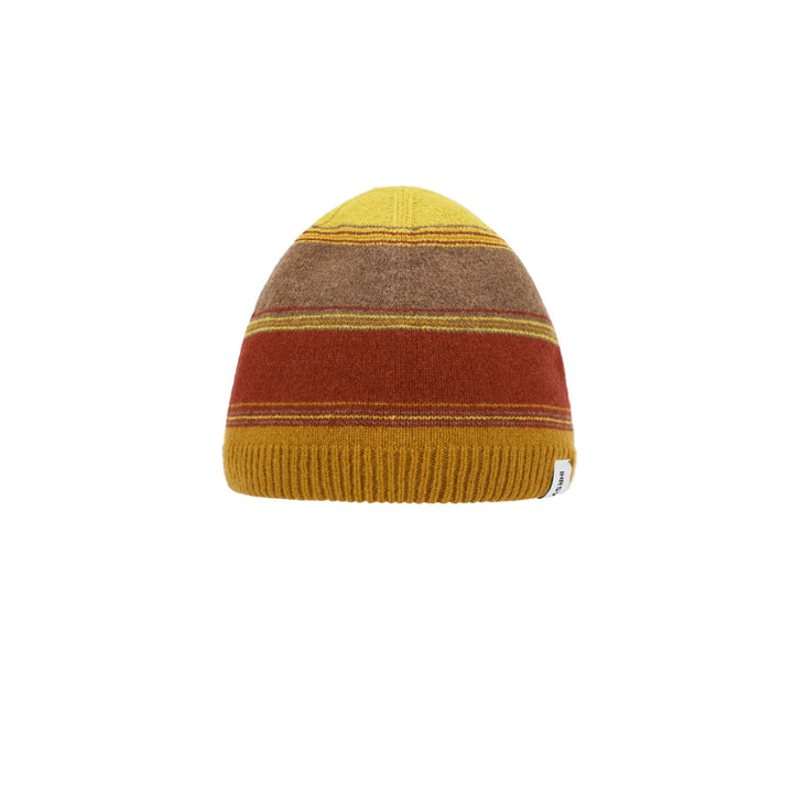 a yellow and red striped hat on a white background