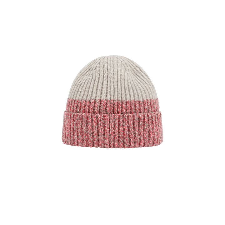 a white and pink beanie hat on a white background