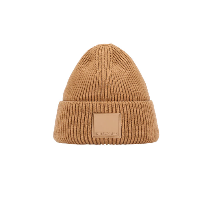 a brown beanie hat on a white background