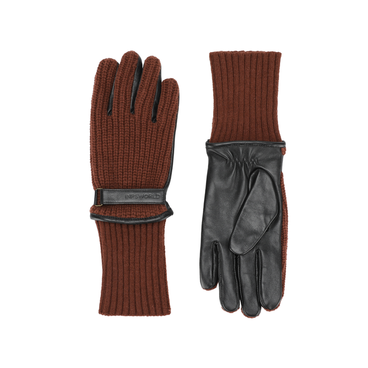 a pair of brown gloves on a white background