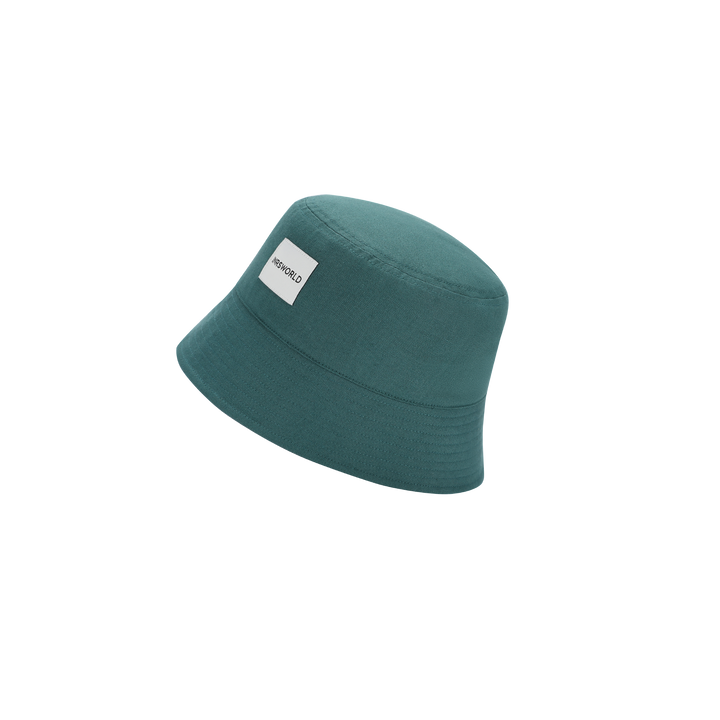 a green hat with a tag on it