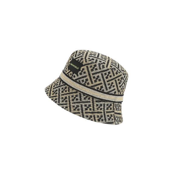 Classic Shape Textured Knit Monogram Pattern Bucket Hat