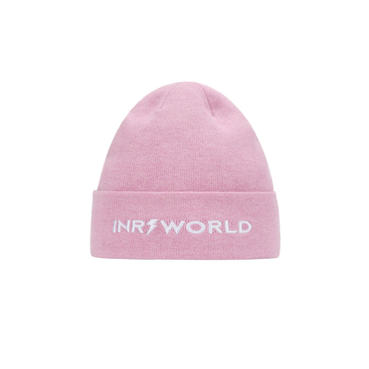 a pink hat with the word in white on it