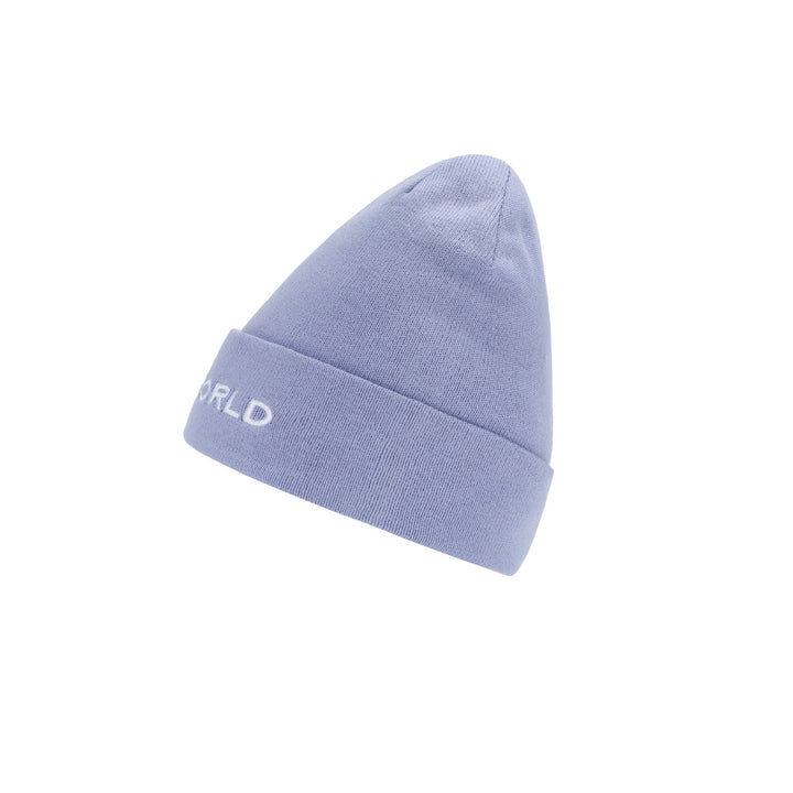 a light blue hat with a white logo on it